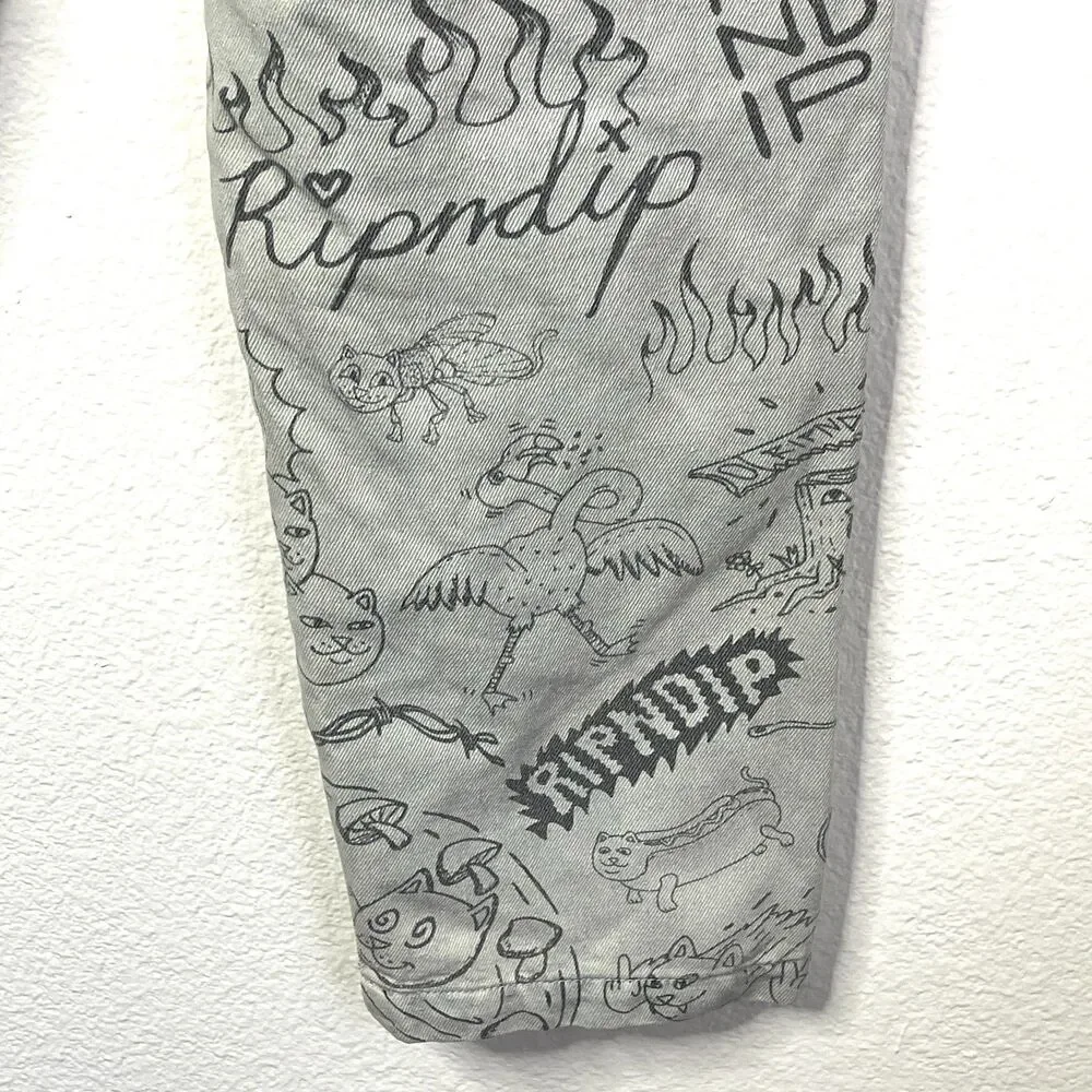 RipNDip Gray Doodle Print Jeans Unisex‎ Size 30